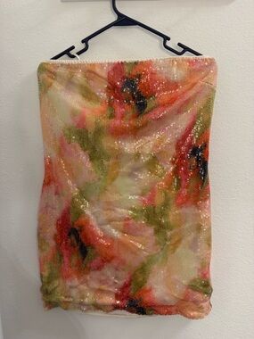 Missguided Sequin Strapless Top in Pink, Orange & Olive